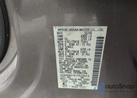 2007 Nissan Armada Le из США, поврежденный, VIN 5N1BA08A57N707025